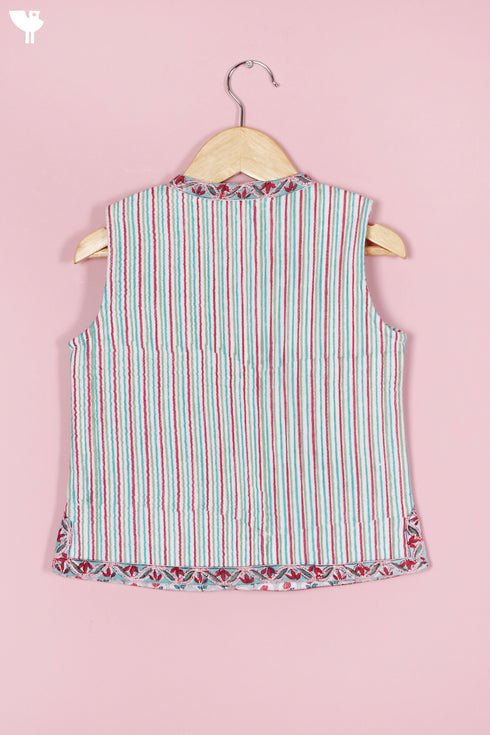 Cambric Cotton Quilted Vest In Block Print