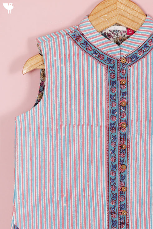 Cambric Cotton Quilted Vest In Block Print