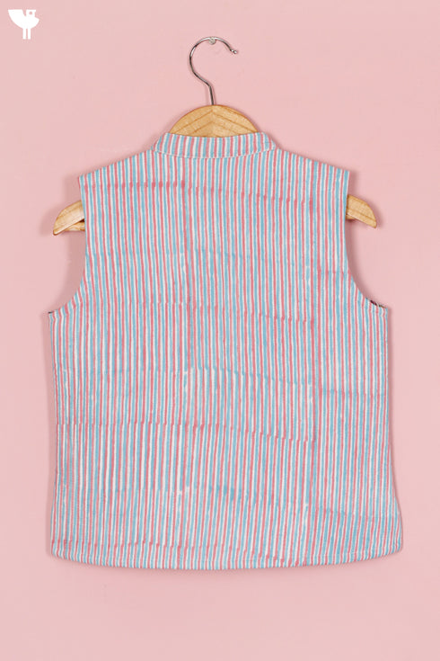 Cambric Cotton Quilted Vest In Block Print