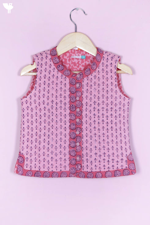 Cambric Cotton Quilted Vest In Block Print