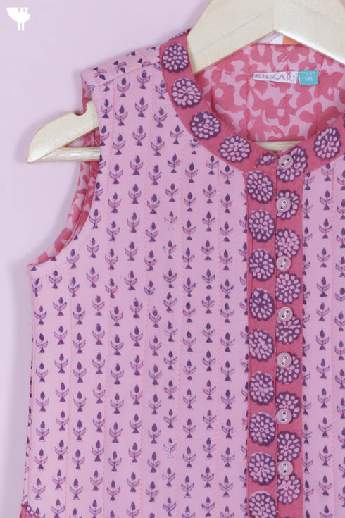 Cambric Cotton Quilted Vest In Block Print