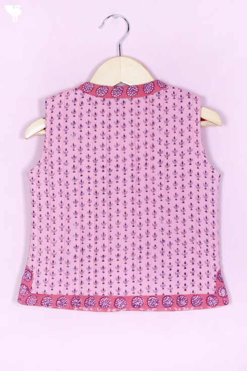 Cambric Cotton Quilted Vest In Block Print