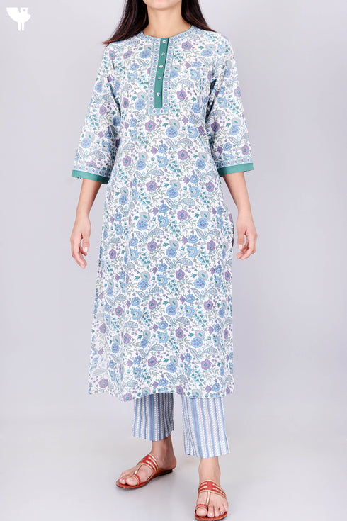 Cambric Cotton Kurta And Pant Set In Floral Print