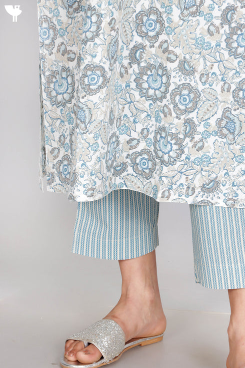 Cambric Cotton Kurta And Pant Set In Floral Print