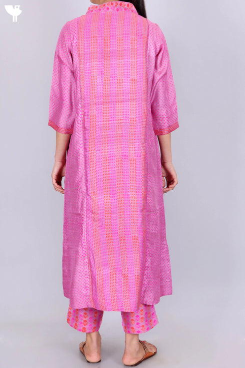 Tussar Silk Kurta, Pant and Dupatta Set In Block Print