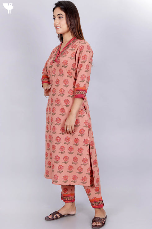 Khaadi Kurta Pant And Kota Doria Dupatta Set in Block Print