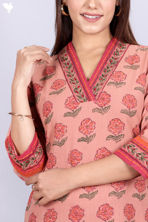 Khaadi Kurta Pant And Kota Doria Dupatta Set in Block Print