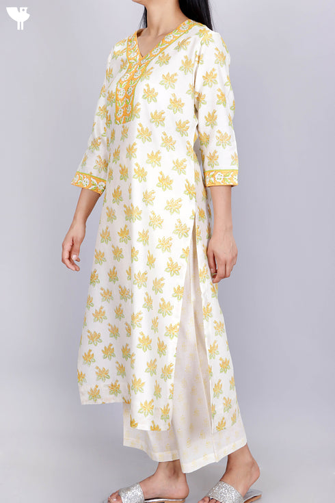 Chanderi Silk Kurta Pant Set With Dupatta In Floral Block Print