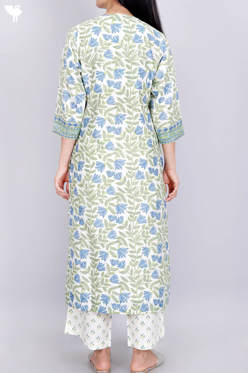 Chanderi Silk Kurta Pant Set With Dupatta In Floral Block Print