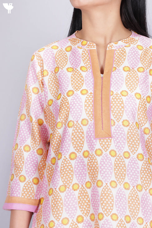 Chanderi Silk Kurta Pant And Dupatta Set in Graphic Block Print