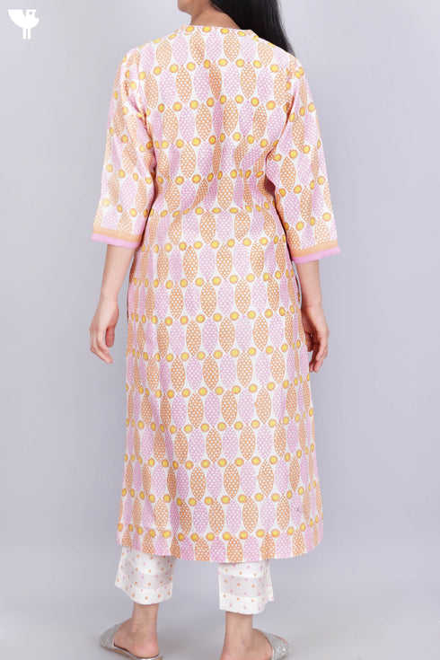 Chanderi Silk Kurta Pant And Dupatta Set in Graphic Block Print