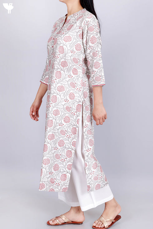 Chanderi Silk Kurta Pant Set With Dupatta In Floral Block Print