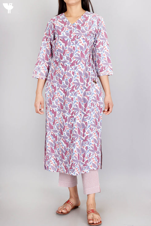 Cotton Kurta Pant Set With Dupatta In Block Print