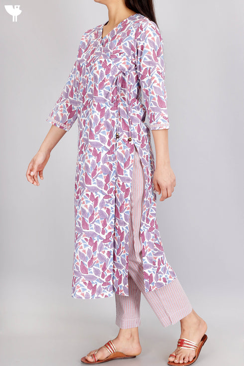 Cotton Kurta Pant Set With Dupatta In Block Print