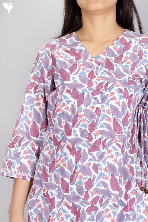 Cotton Kurta Pant Set With Dupatta In Block Print