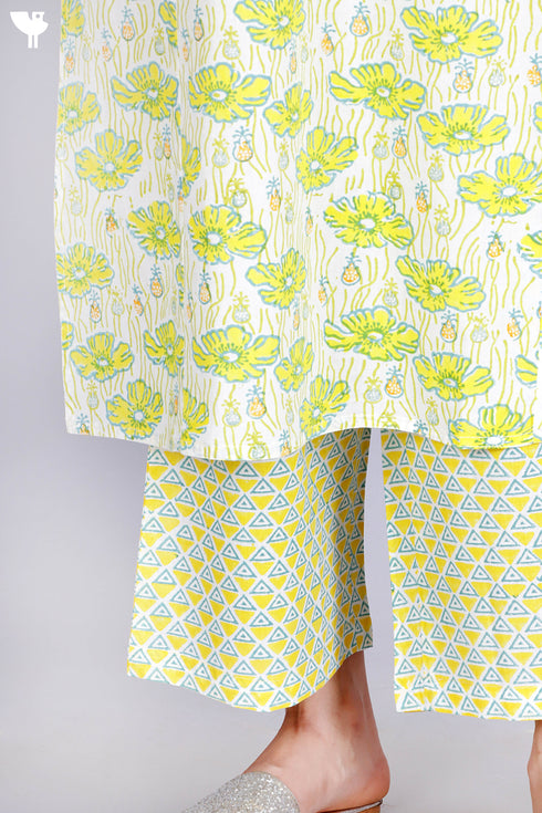 Cotton Kurta And Pant In Floral Block Print