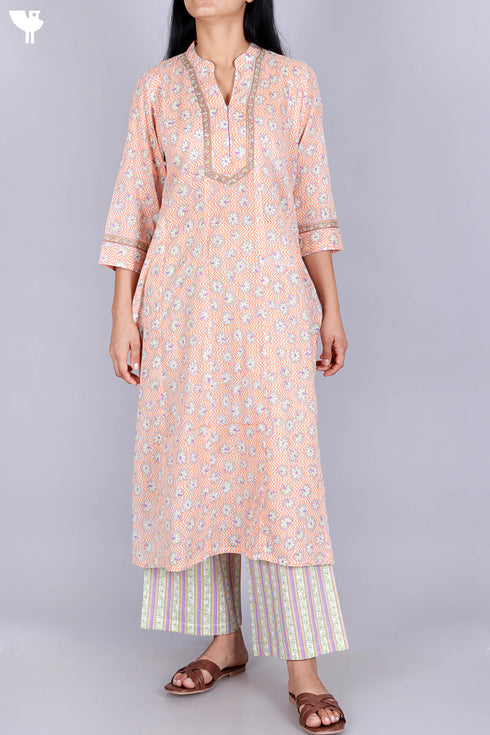 Cotton Kurta And Pant Set In Floral Print