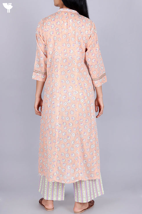Cotton Kurta And Pant Set In Floral Print
