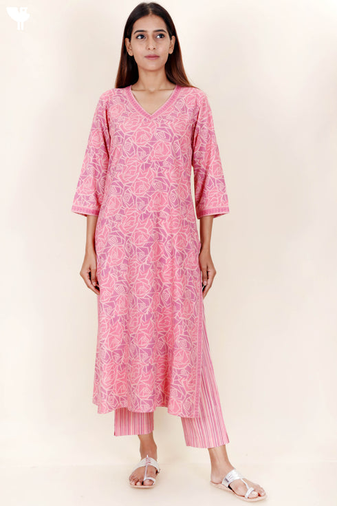 Bizzy Lizzy Kurta And Pant Set With Chiffon Dupatta In Block Print