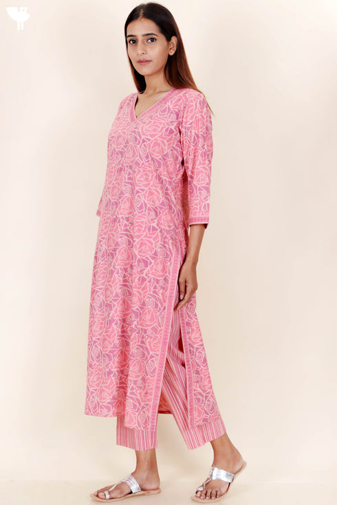 Bizzy Lizzy Kurta And Pant Set With Chiffon Dupatta In Block Print