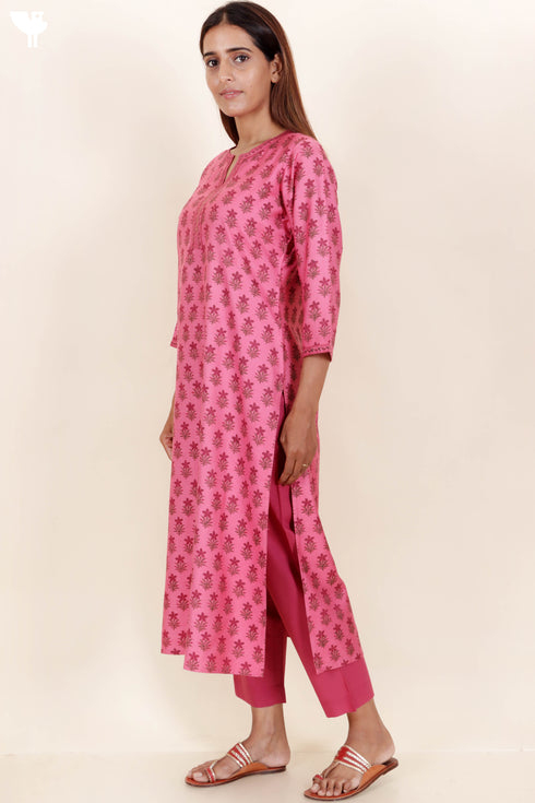 Tussar Cotton Kurta Pant And Dupatta Set In Floral Block Print