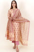 Tussar Cotton Kurta Pant And Dupatta Set In Floral Block Print