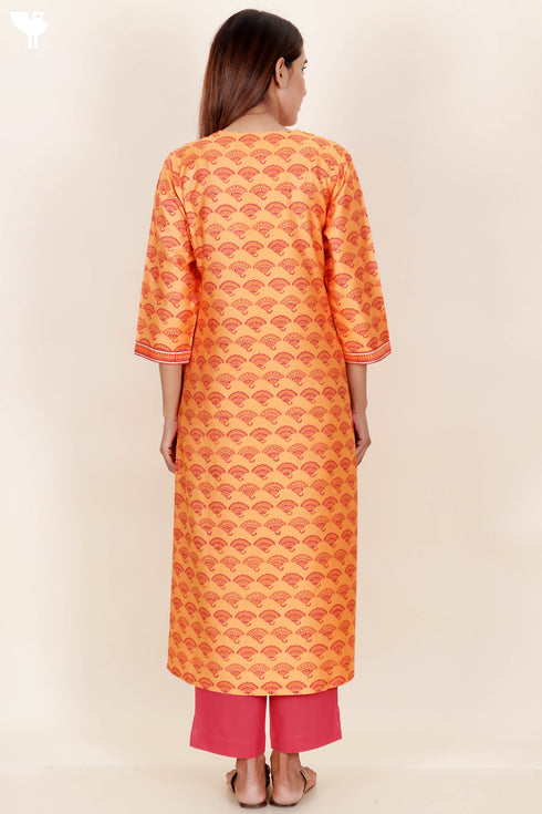 Tussar Cotton Kurta Pant And Dupatta Set In Floral Block Print