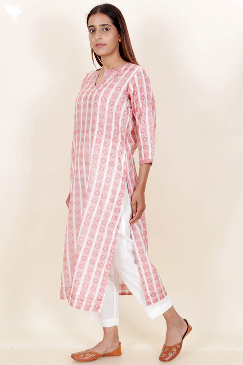 Chanderi Silk Kurta Pant And Dupatta Set In Floral Block Print