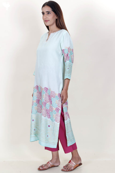 Chanderi Silk Kurta Pant And Dupatta Set In Block Print