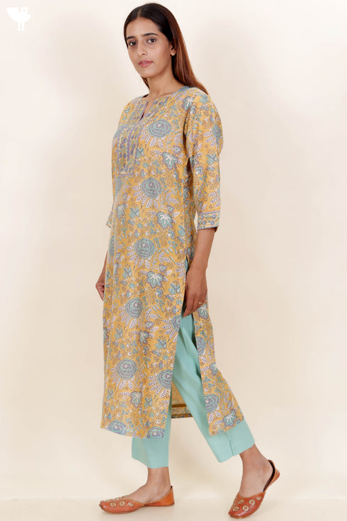 Chanderi Silk Kurta Dupatta Set In Floral Block Print