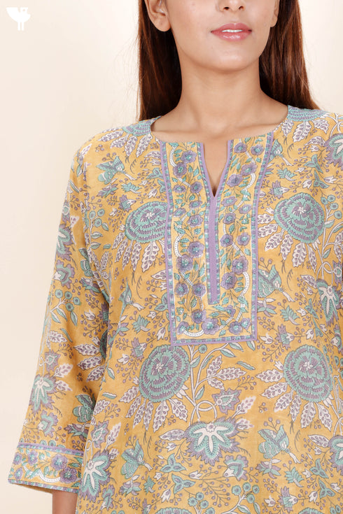 Chanderi Silk Kurta Dupatta Set In Floral Block Print