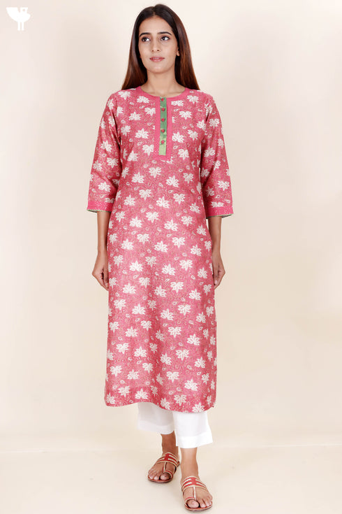 Chanderi Silk Kurta Pant And Dupatta Set In Block Print
