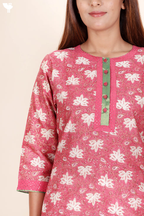 Chanderi Silk Kurta Pant And Dupatta Set In Block Print