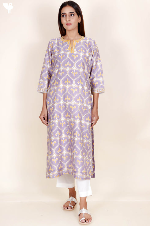 Chanderi Silk Kurta Pant And Dupatta Set In Block Print