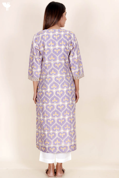 Chanderi Silk Kurta Pant And Dupatta Set In Block Print