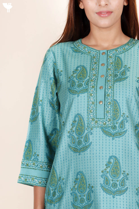 Tussar Cotton Kurta Pant And Dupatta Set In Floral Block Print