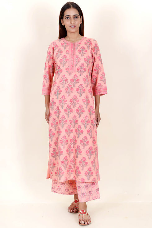 Bizzy Lizzy Kurta And Pant Set With Kota Dupatta In Block Print