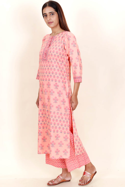 Bizzy Lizzy Kurta And Pant Set With Kota Dupatta In Block Print