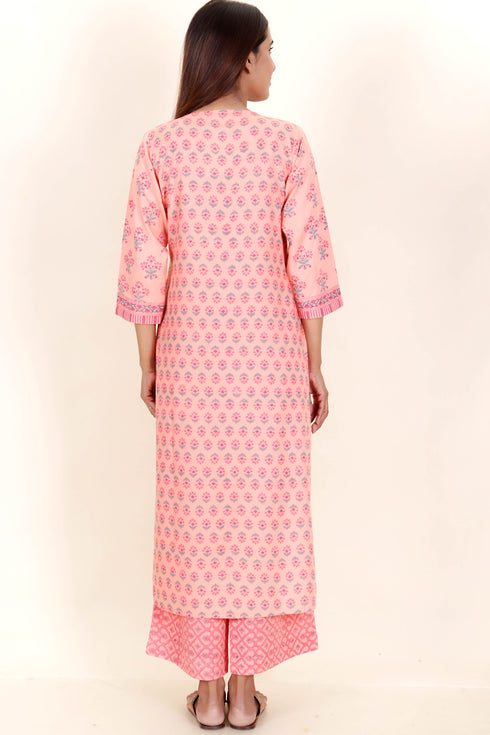 Bizzy Lizzy Kurta And Pant Set With Kota Dupatta In Block Print