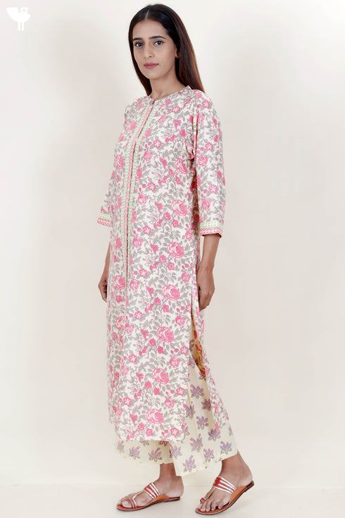 Bizzy Lizzy Kurta And Pant Set With Kota Dupatta In Block Print