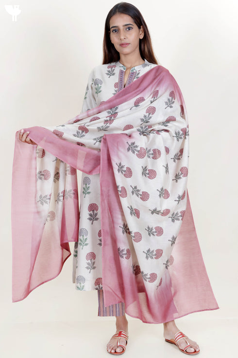 Chanderi Silk Kurta And Dupatta With Pant In Block Print