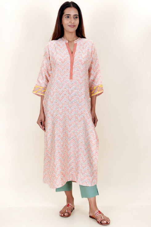 Chanderi Silk Kurta And Dupatta Set In Floral Block Print