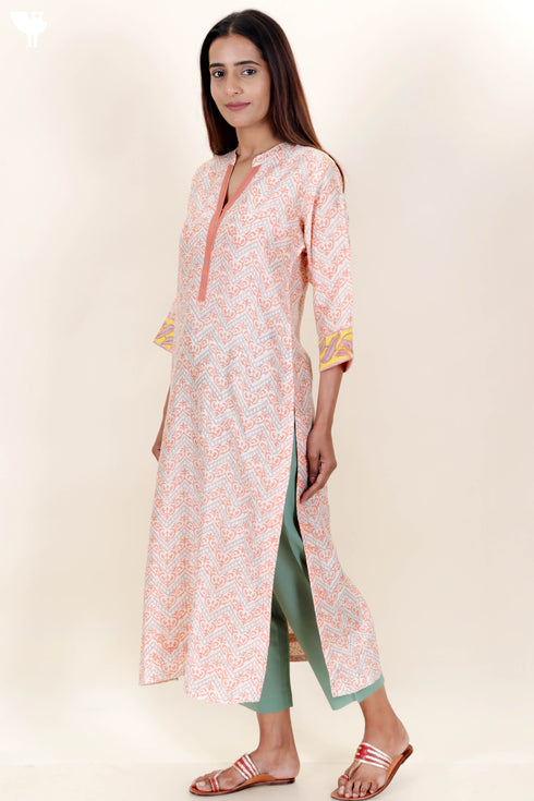 Chanderi Silk Kurta And Dupatta Set In Floral Block Print