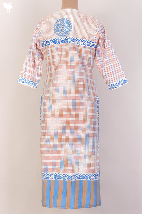 Slub Cotton Kurta and Kota Doria Dupatta In GraphicBlock Print