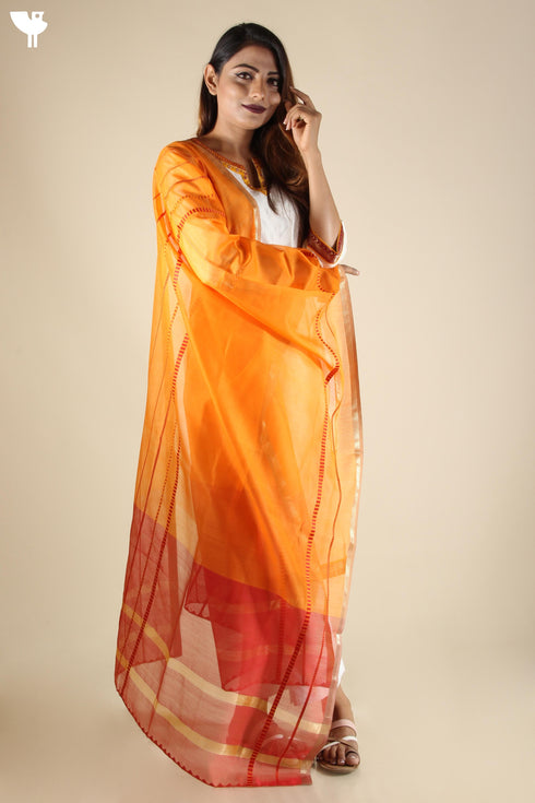 Benares Cotton Kurta with Maheshwari Silk Dupatta Set