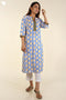 Cambric Cotton Kurta and Kota Doria Dupatta In Cobalt Blue and Mustard Yellow Graphic Block Print