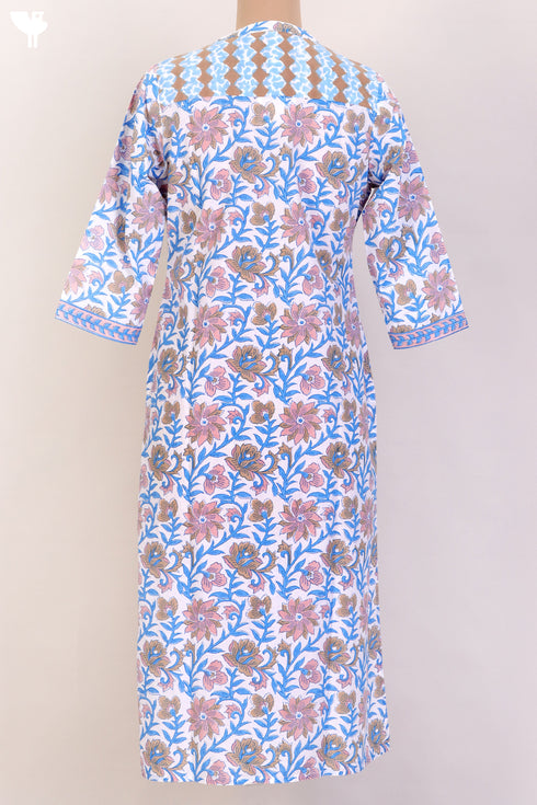 Cambric Cotton Kurta and Kota Doria Dupatta In Graphic Block Print