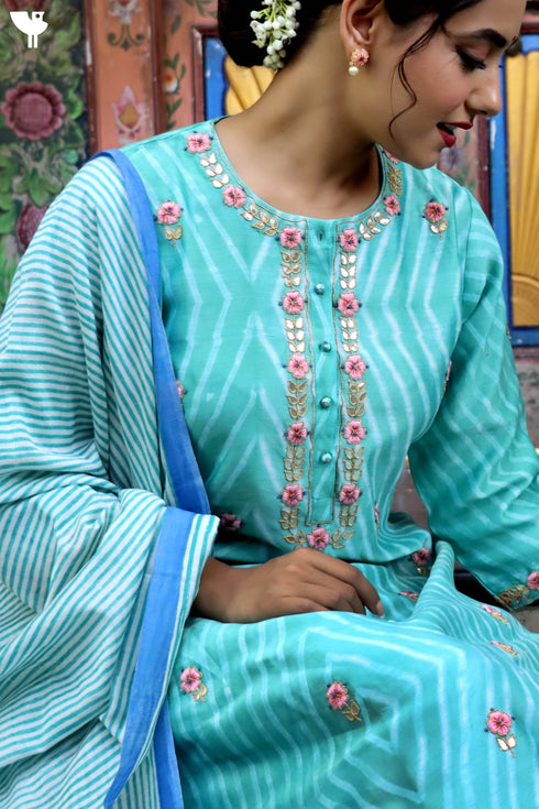 Chanderi Silk Shibori Kurta And Dupatta With Gota Patti Embroidery