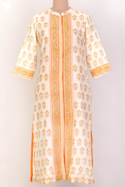 Chanderi Silk Kurta And Dupatta With Floral Block Print