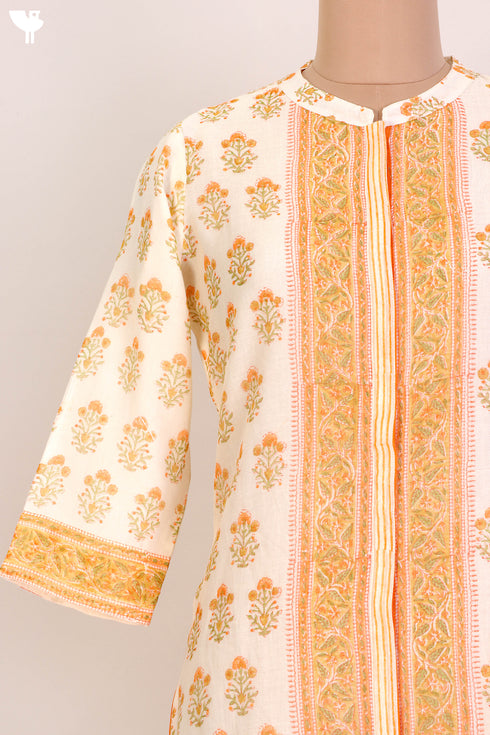 Chanderi Silk Kurta And Dupatta With Floral Block Print